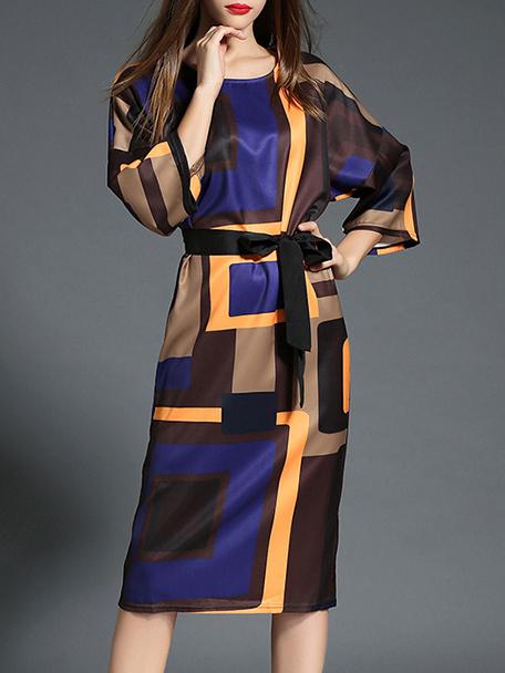 Shein Multicolor Color Block Tie-waist Shift Dress
