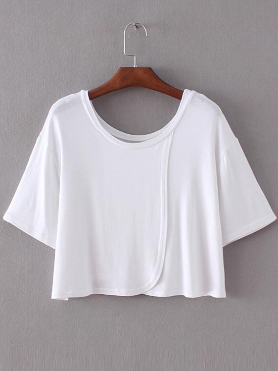 Shein White Short Sleeve Wrap Front Convertible Casual T-shirt