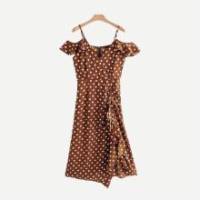 Shein Drawstring Detail Spot Ruffle Dress