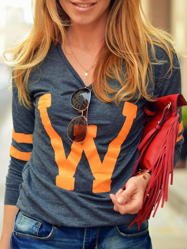 Shein Grey Long Sleeve Print T-shirts