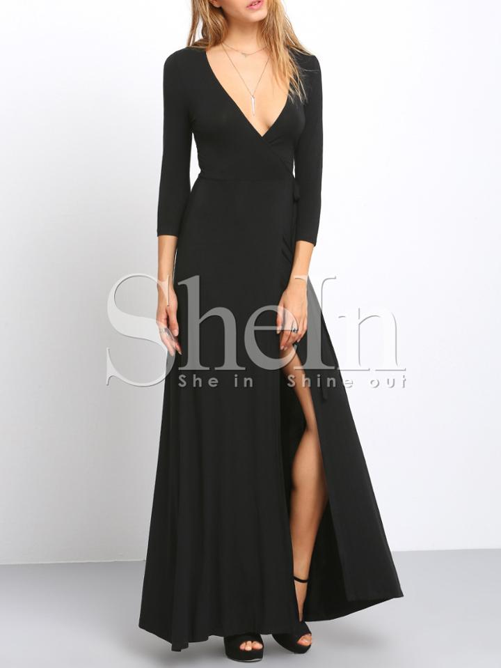 Shein Plunging Neckline Open Leg Wrap Dress