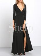 Shein Plunging Neckline Open Leg Wrap Dress