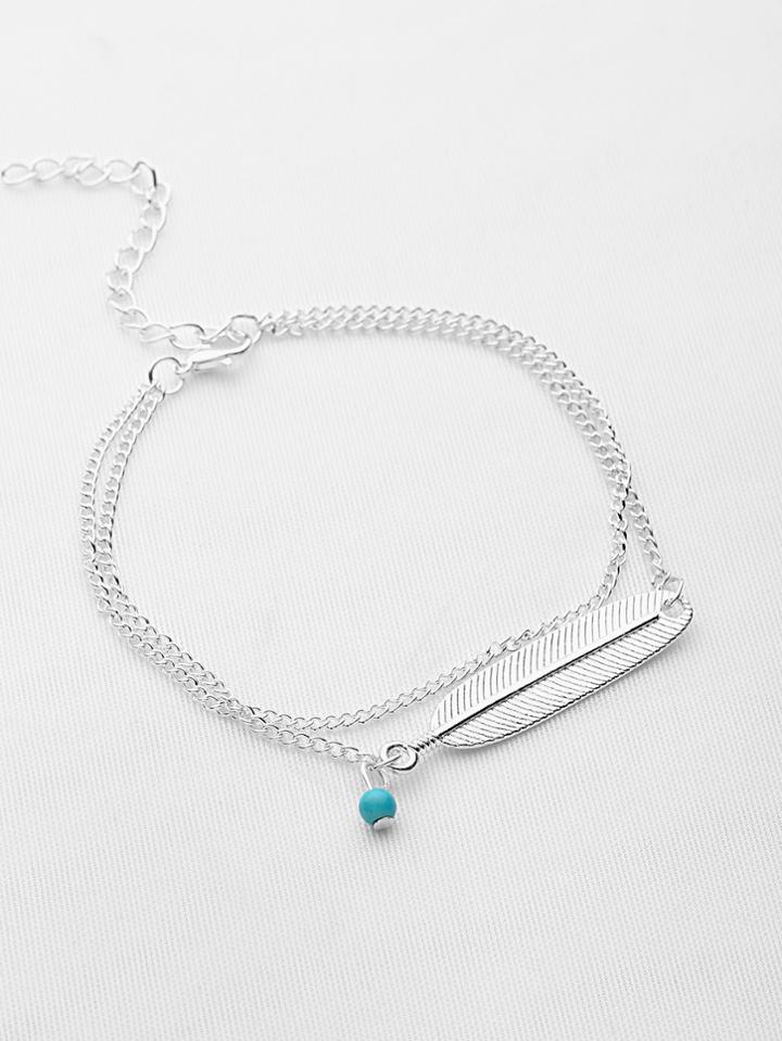 Shein Beaded Detail Leaf Shaped Chain Bracelet
