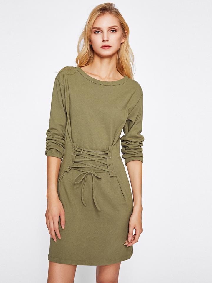 Shein Corset Lace Up Detail Tee Dress
