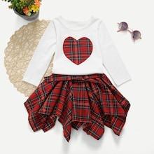 Shein Toddler Girls Plaid Tee & Knot Skirt