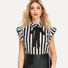 Shein Tie Neck Ruffle Armhole Striped Top