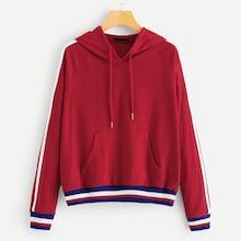 Shein Pocket Front Striped Hoodie
