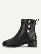 Shein Quilted Detail Ankle Boots With Faux Pearl