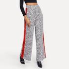 Shein Contrast Panel Leopard Print Wide-leg Pants