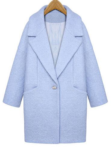 Shein Blue Lapel Single Button Loose Woolen Coat