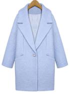 Shein Blue Lapel Single Button Loose Woolen Coat