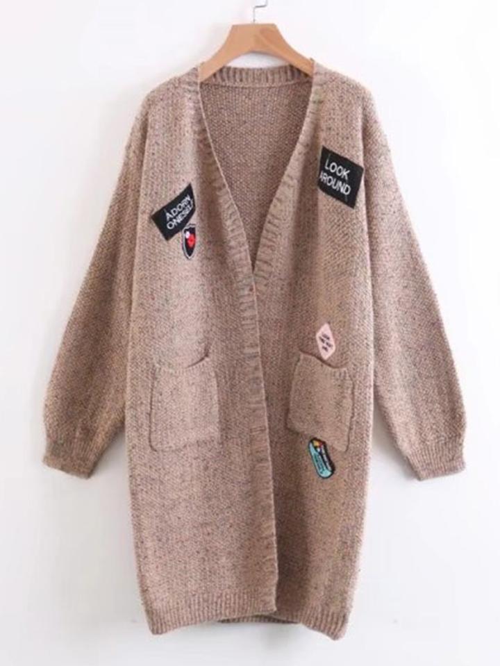 Shein Patch Detail Longline Cardigan