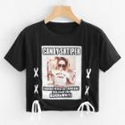 Shein Lace Up Side Figure Print Tee