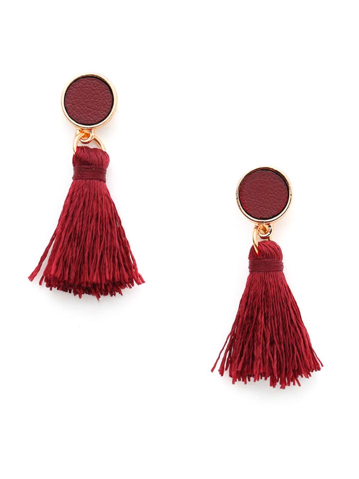 Shein Pu Detail Tassel Earrings