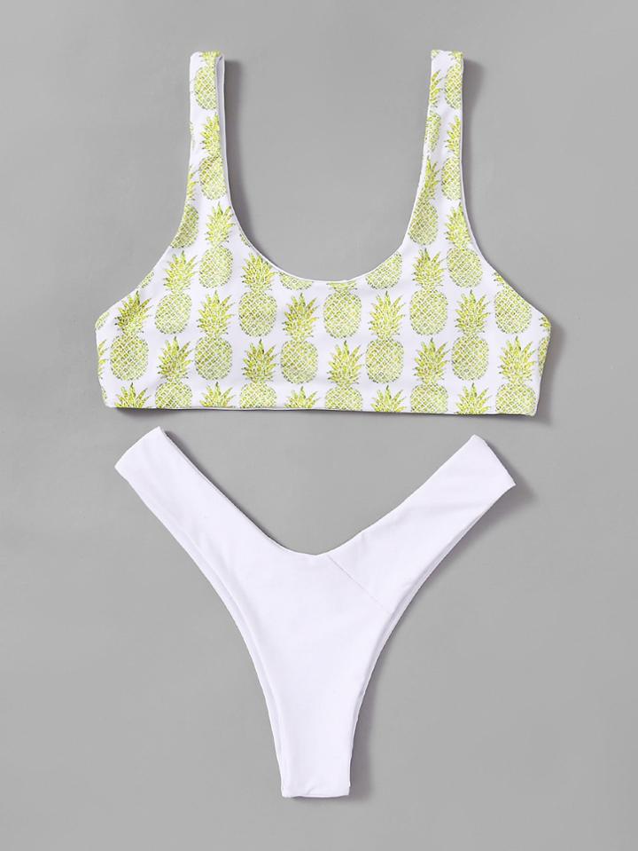 Shein Pineapple Print High Leg Mix & Match Bikini Set