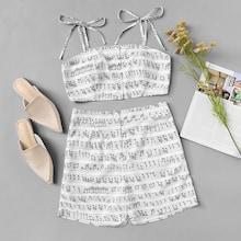Shein Music Note Print Knot Cami & Shorts Set