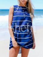 Shein Blue Sleeveless Striped Pocket Dress Sundress