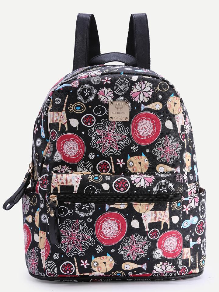Shein Black Graffiti Print Backpack