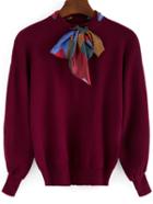 Shein Burgundy Shawl Collar Long Sleeve Loose Knitwear