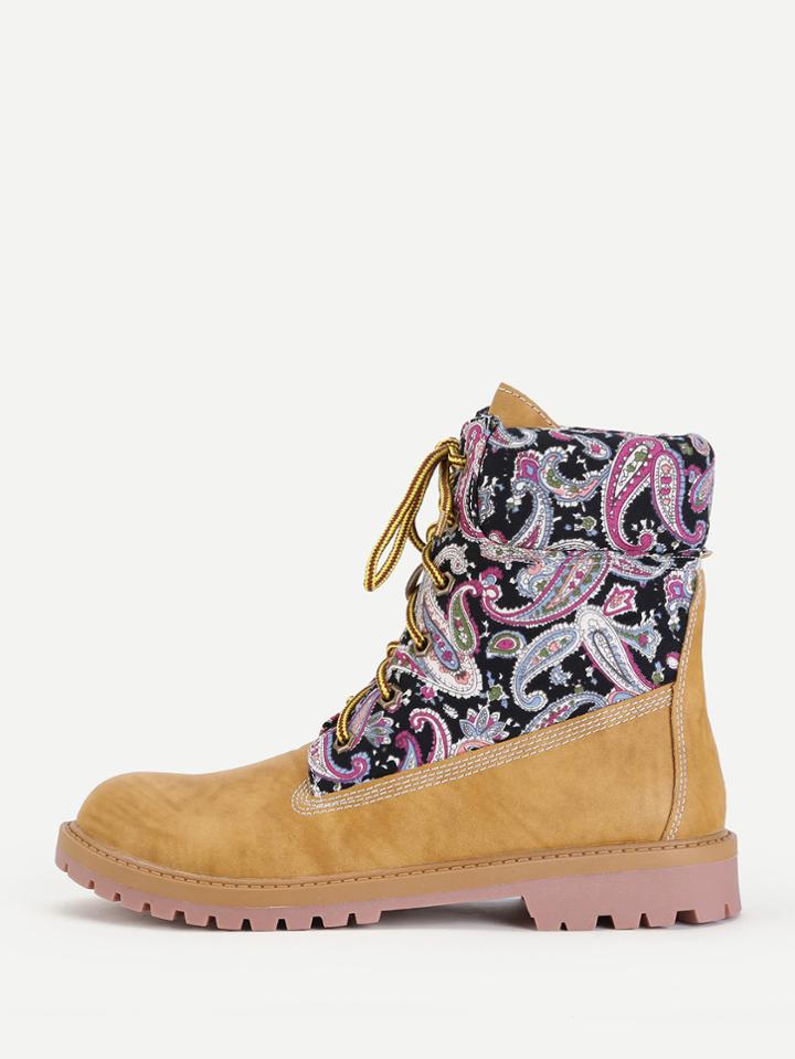 Shein Round Toe Lace Up Suede Boots