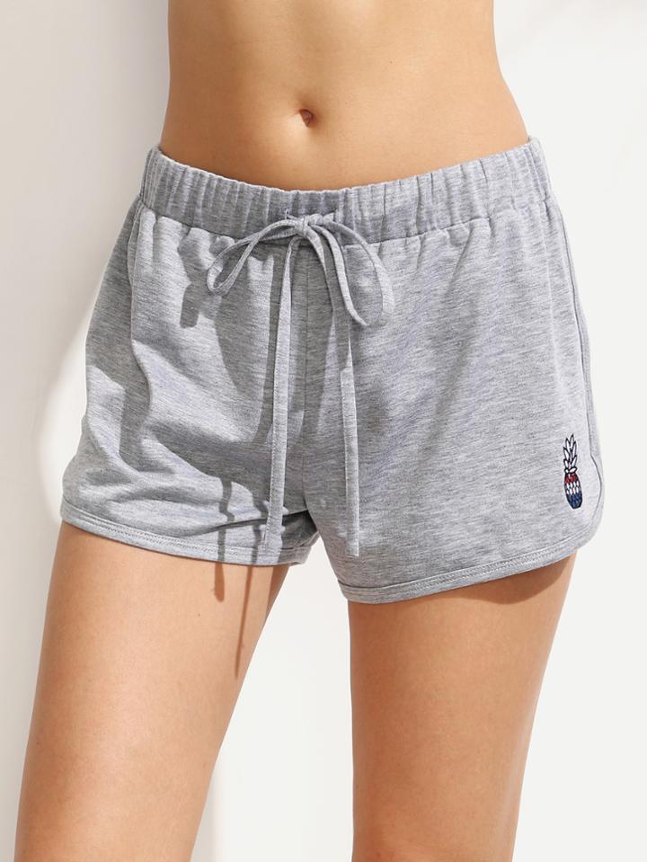 Shein Tie Waist Embroidered Dolphin Hem Shorts