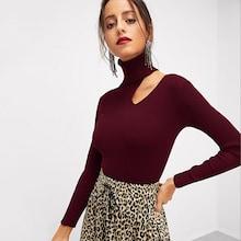 Shein High Neck Cut Out Shoulder Fitted Jumper