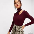 Shein High Neck Cut Out Shoulder Fitted Jumper