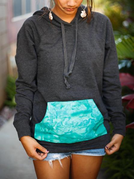 Shein Hooded Pocket Ink Print Loose Sweatshirt