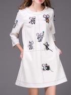 Shein White Mouse Sequined Embroidered Shift Dress