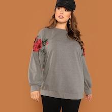 Shein Plus 3d Flower Applique Heather Grey Sweatshirt