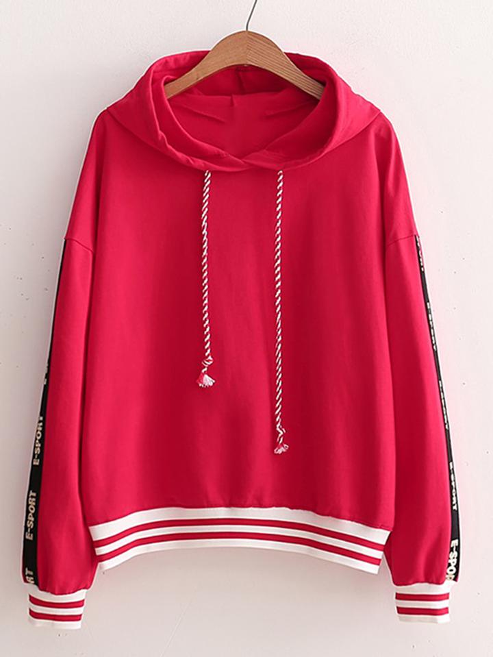 Shein Tape Side Drop Shoulder Drawstring Hooded Sweatshirt