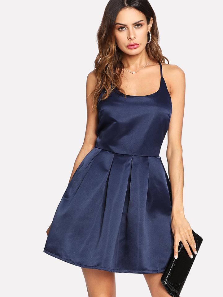 Shein Criss Cross Open Back Pleated Cami Dress