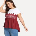Shein Plus Two Tone Lace Applique T-shirt