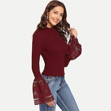Shein Exaggerate Guipure Lace Cuff Form Fitting Tee