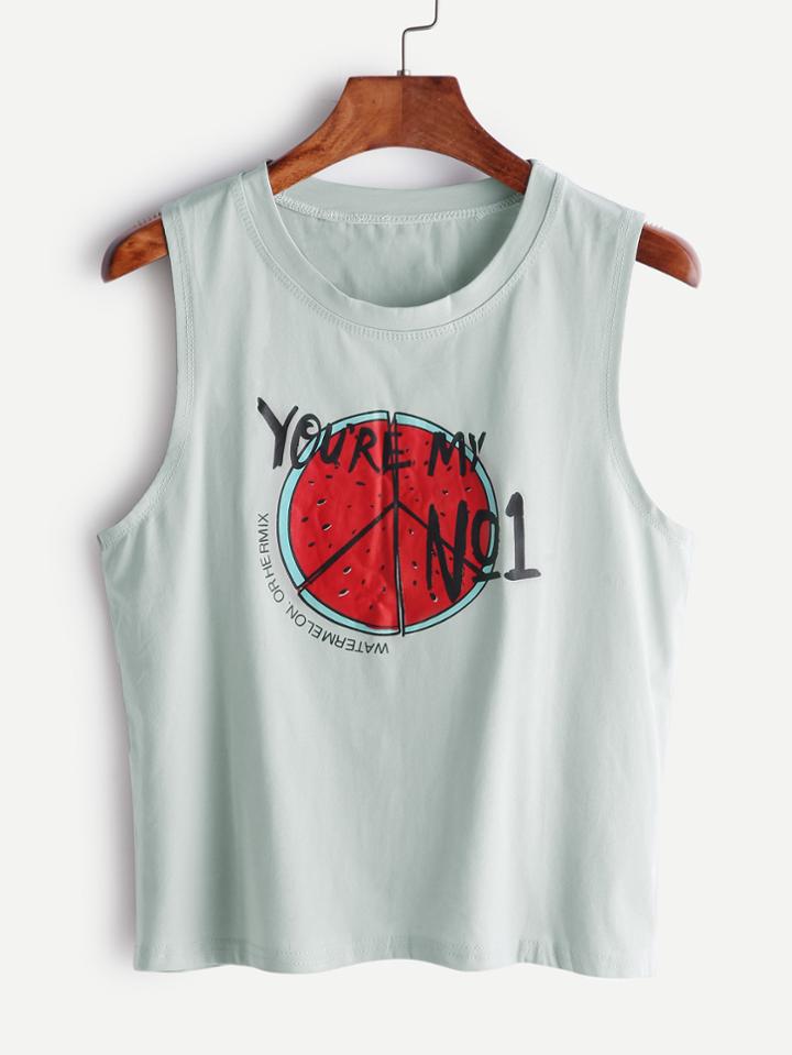 Shein Light Green Printed Tank Top