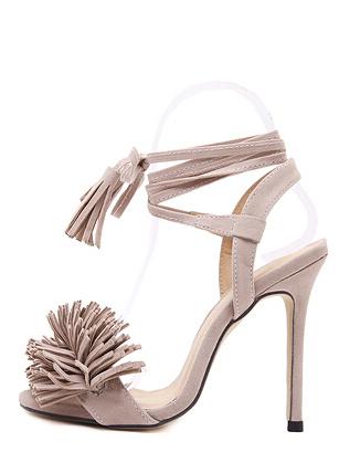 Shein Apricot Faux Suede Tassel Ankle Tied Sandals