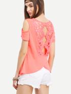 Shein Open Shoulder Lace Back T-shirt - Red