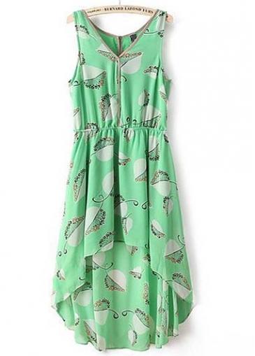 Rosewe Hot Sale V Neck Print Tank Dress For Lady