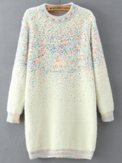 Shein Beige Crew Neck Bead Loose Sweater Dress
