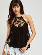 Shein Embroidered Mesh Neck Lace Insert Cami Top