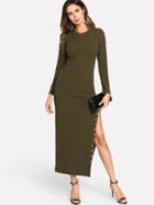 Shein Breasted Detail Split Side Ribbed Knit Dress