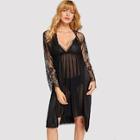 Shein Lace Trim Sheer Cami Dress With Robe