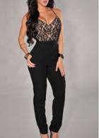 Rosewe Open Back Lace Embroidered High Waist Jumpsuit