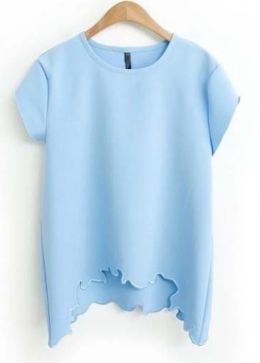 Rosewe Charming Round Neck Blue Chiffon T Shirts For Work