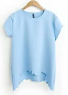 Rosewe Charming Round Neck Blue Chiffon T Shirts For Work
