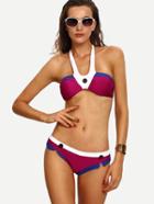 Shein Color Block Button Embellished Bikini Set