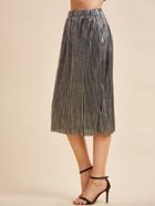 Shein Metallic Grey Elastic Waist Pleated Straight Skirt