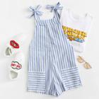 Shein Self Tie Shoulder Pocket Patched Striped Romper