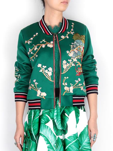 Shein Green Collor Embroidered Zipper Coat