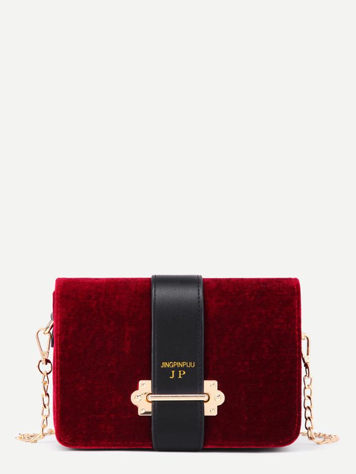 Shein Metal Detail Flap Velvet Chain Bag